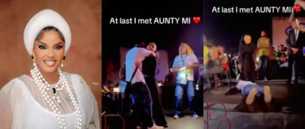 Fans Alarmed As Overzealous Admirer Clings To Iyabo Ojo At Juma Jux’s Concert