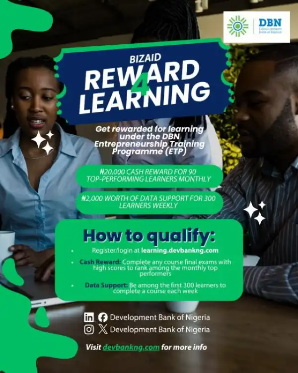 DBN "Reward 4 Learning" Initiative to Support Nigerian Entrepreneurs and Students