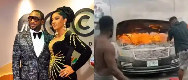 Darey Art Alade And Deola Survive Frightening Car Fire Outbreak