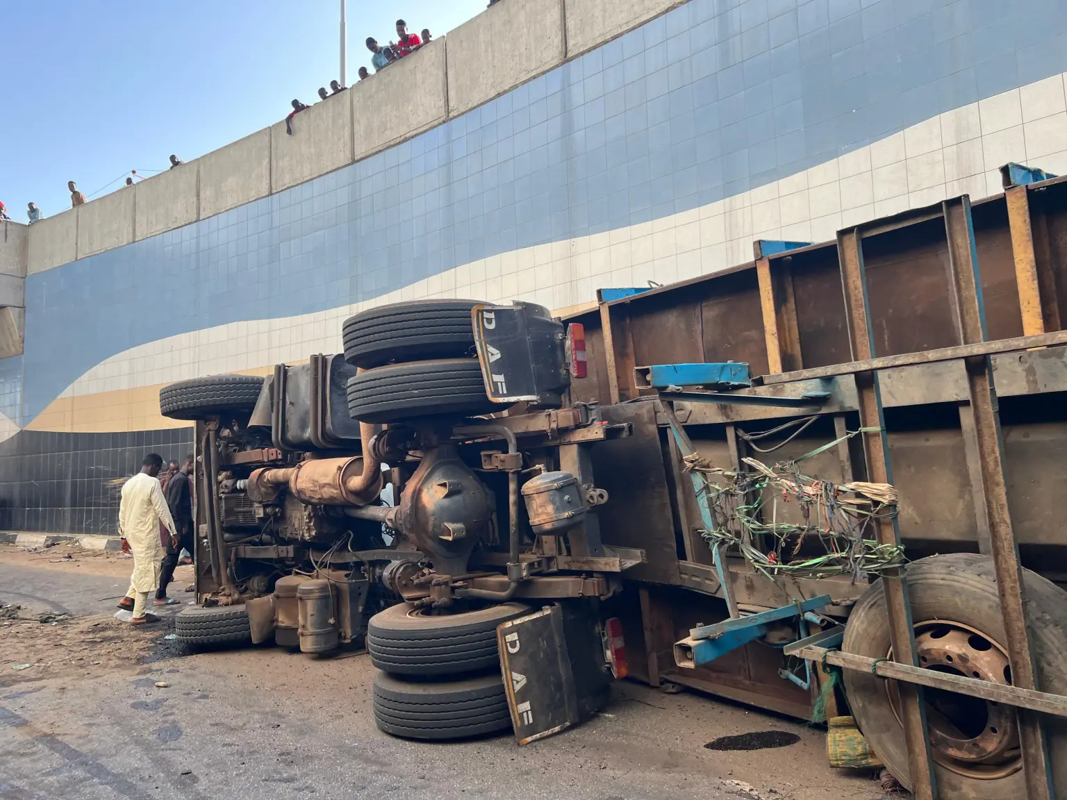 Parked trailer suddenly moves, plunges into Muhammadu Buhari underpass in Kano
