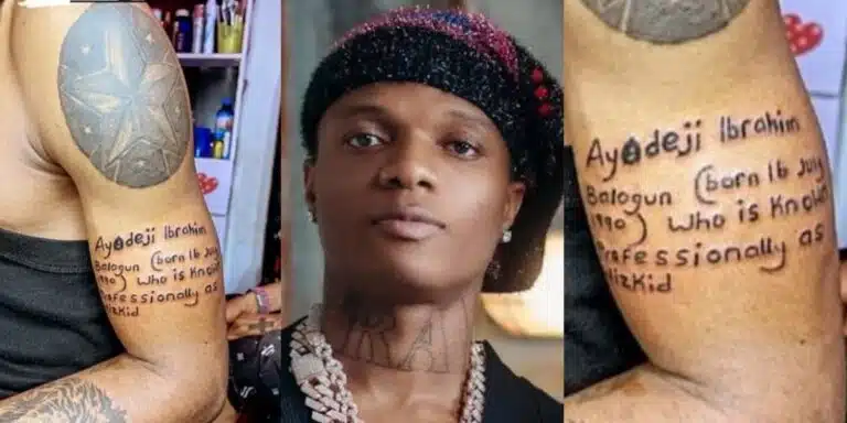 Nigerian man gets permanent tattoo of Wizkid’s biography as birthday gift to singer