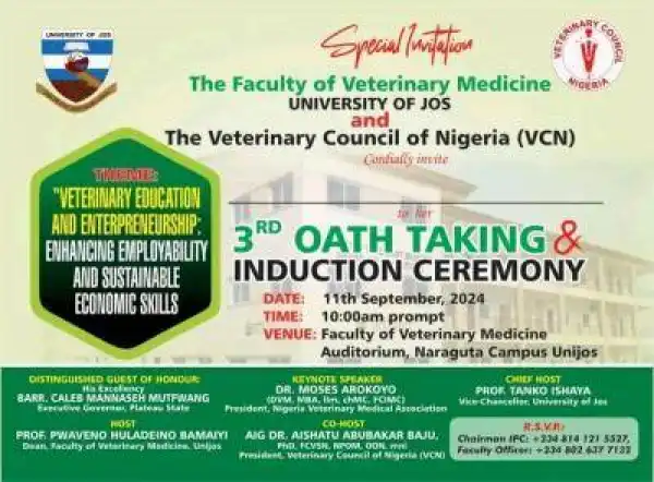 UNIJOS 3rd Induction/Oath-Taking Ceremony for Graduating Veterinary Doctors