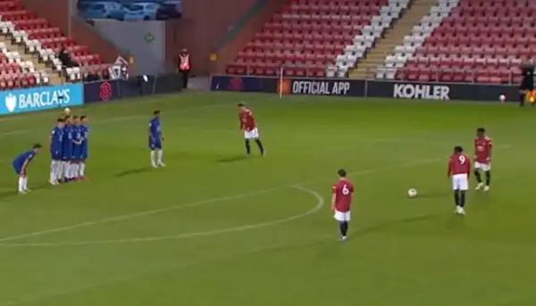 Man United starlet Amad Diallo scores a free kick from distance against Chelsea U23’s (Video)