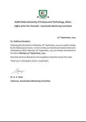 KSUSTA reschedules exams stated on 16th Sept