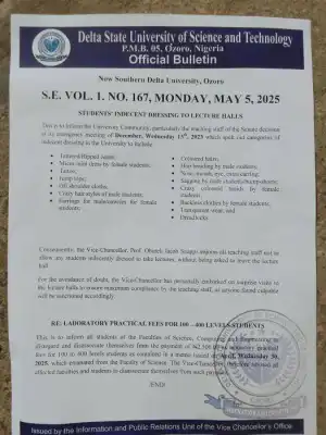 DSUSTECH, Ozoro notice on indecent dressing