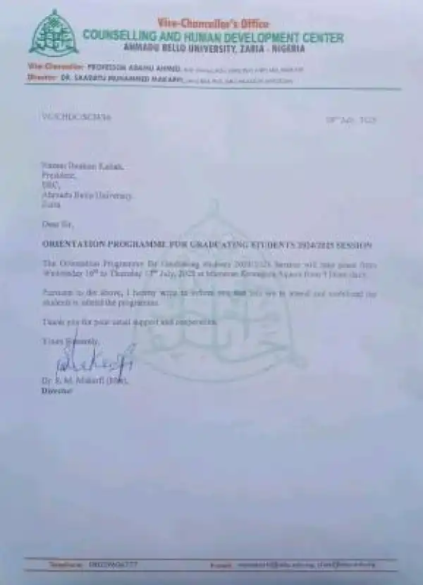 ABU announces orientation programme for graduating students, 2024/2025