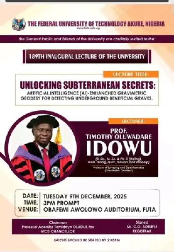 FUTA announces 189th inaugural lecture