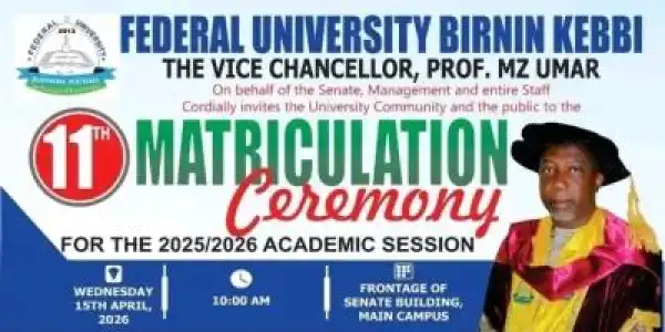 FUBK announces 11th Matriculation Ceremony
