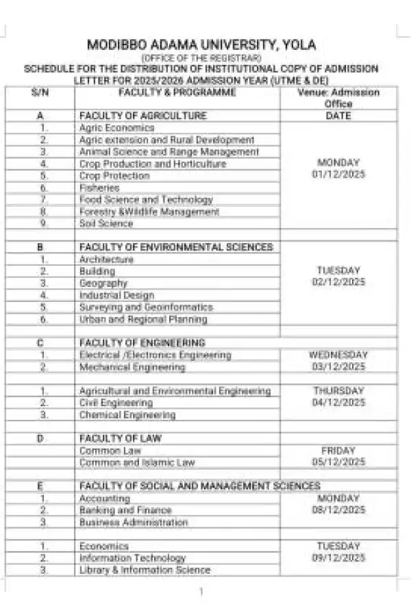 MAUTECH releases schedule for distribution of admission letters for 2025/2026 session