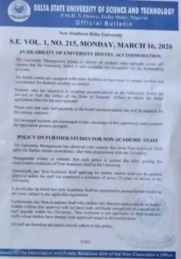 DSUST notice on availability of University