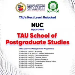 Thomas Adewumi University secures NUC approval for School of Postgraduate Studies