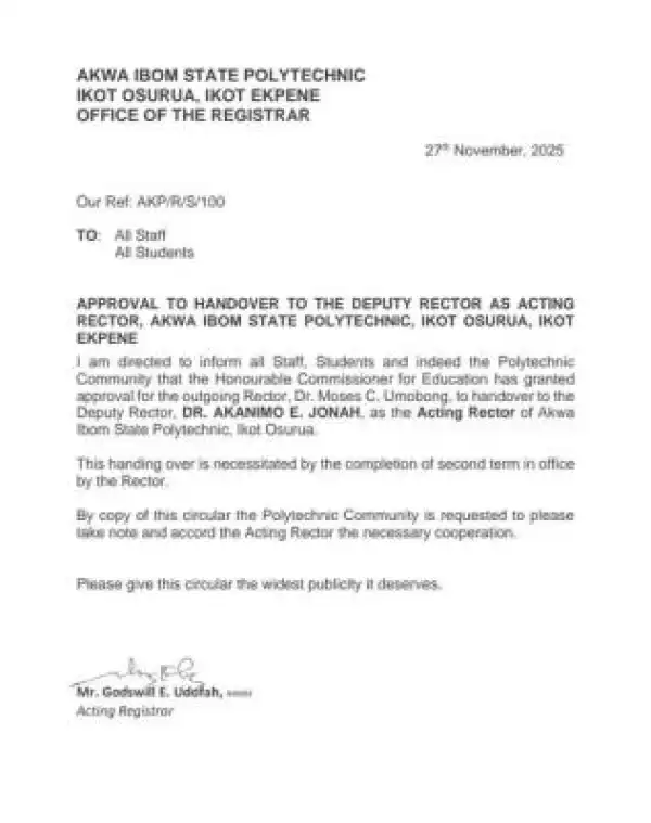 Akwa Ibom Poly announces Deputy Rector as Acting Rector