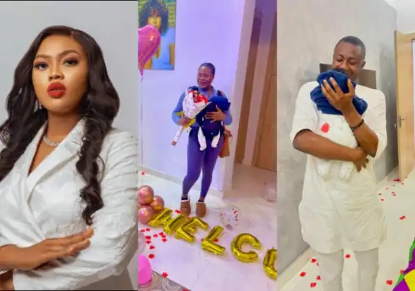 Debbie Shokoya gets friendly reception as she returns to Nigeria with newborn baby