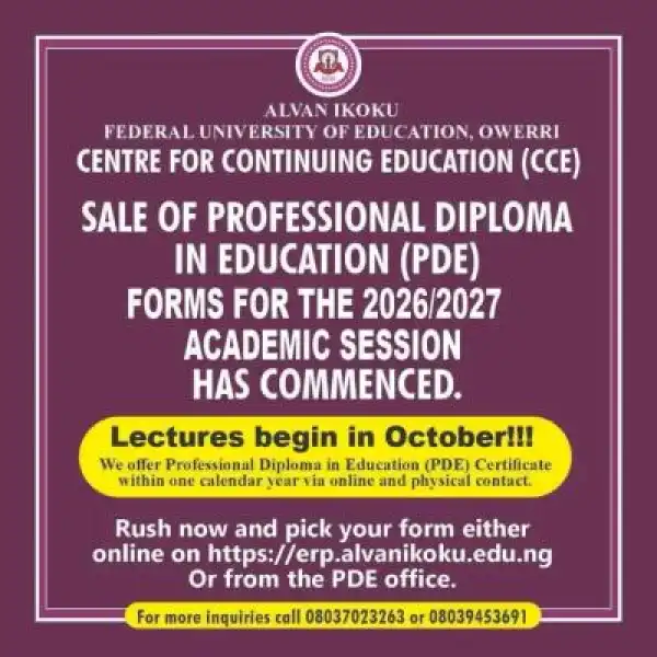 Alvan Ikoku Federal University of Education Begins Sale of 2026/2027 PDE Forms