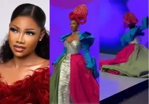 “She Fell And Ate”- Tacha Reacts After Falling On Runway At The Lagos Fashion Week