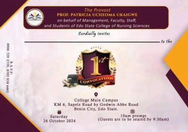 Edo College of Nursing Sciences announces 1st convocation ceremony