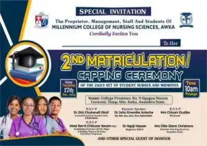 Millennium College of Nursing Sciences, Awka announces 2nd Matriculation ceremony