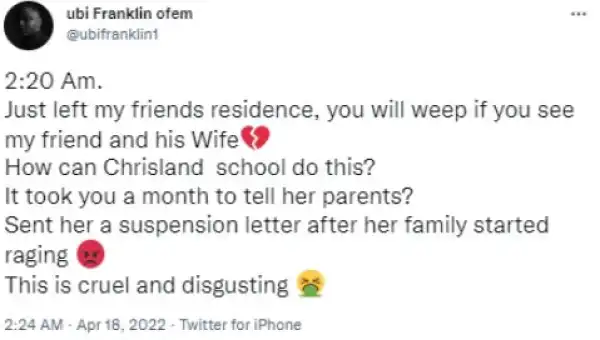 This Is Cruel, How Can Chrisland School Do This - Ubi Franklin Reveals Name Of School Where 10-year-old Girl Was Allegedly Gangr*ped By Her Classmates