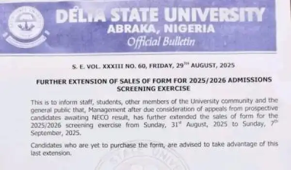 DELSU extends Post UTME application deadline,2025/2026
