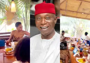 Ned Nwoko treats only Regina Daniels, children to family lunch