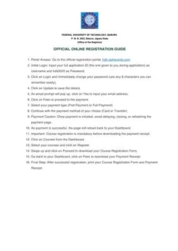 Federal University of Technology, Babura online registration, 2025/2026