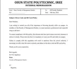 OSPOLY issues notice to all students on dress code and ID Card policy