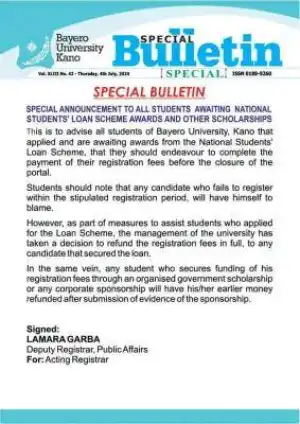 BUK notice to students awaiting National students