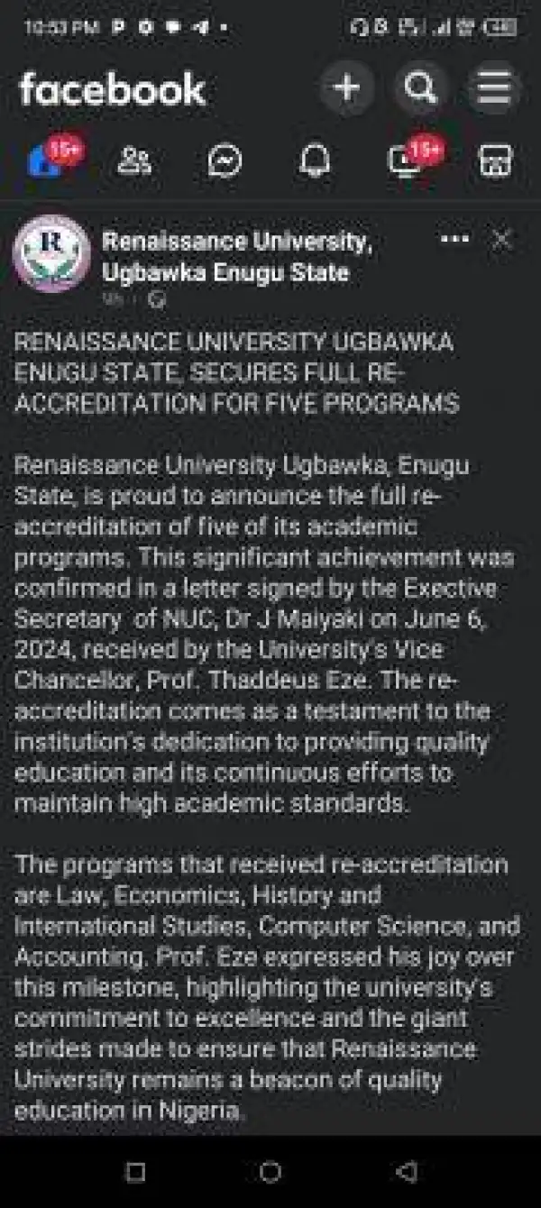 Renaissance University secures full re-accreditation for 5 academic programmes