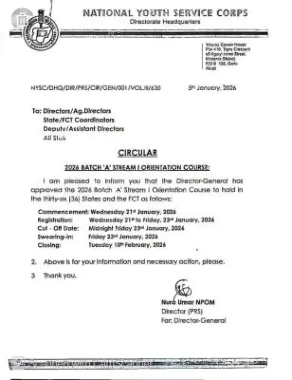 NYSC releases 2026 Batch 