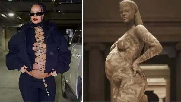 Heavily Pregnant Rihanna Honored With A Statue At Met Gala 2022 (Video)
