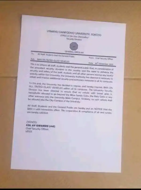 UDUS bans use of tinted-glass vehicles on campus