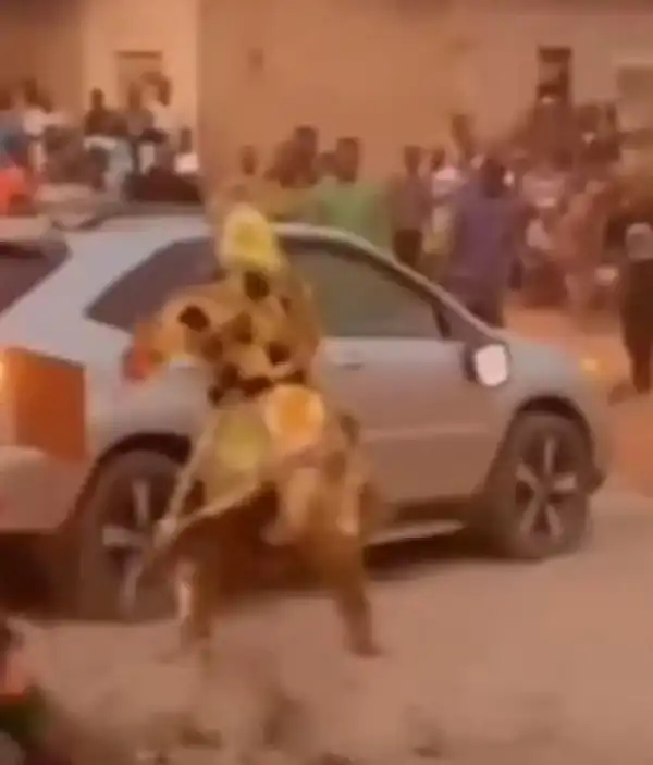 Drama As Masquerade Is Spotted Destroying Expensive SUV Car (Video)