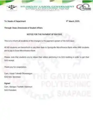 Gateway ICT Poly SUG issues update to students on payment of dues