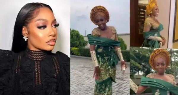 Tolanibaj Fires Back At Netizens Over Backlash Trailing Her Dress To Rita Dominic’s Wedding (Video)