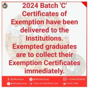 NYSC releases Certificates of Exemption for 2024 Batch 