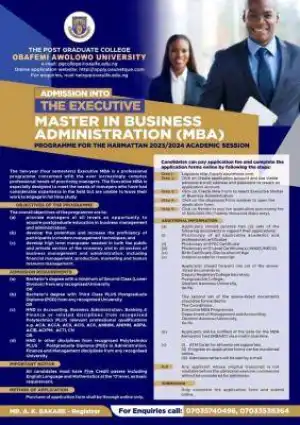 OAU Executive Master in Business Administration (MBA) programme, 2023/2024