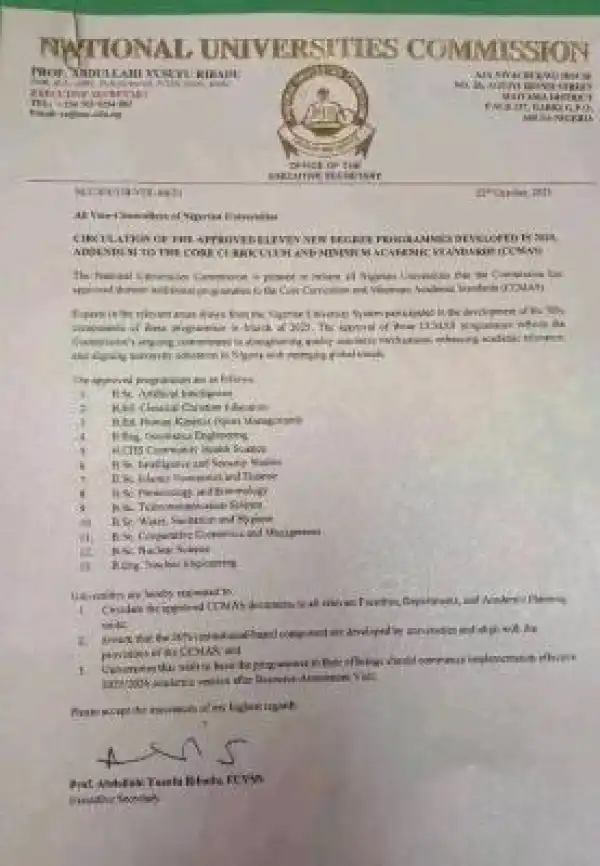 NUC approves 13 New Degree Programmes for Nigerian Universities