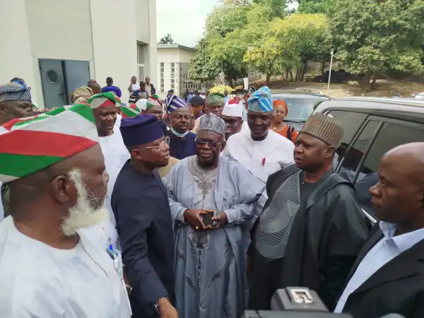 PDP National Chairman, Turaki, meets Obasanjo in Abeokuta, holds closed door meeting
