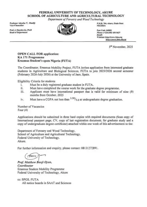 FUTA application for Erasmus KA171 Programme at the University of Jaén, Spain