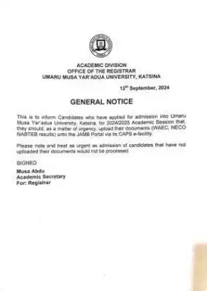 UMYUK urgent notice to prospective candidates on upload of O