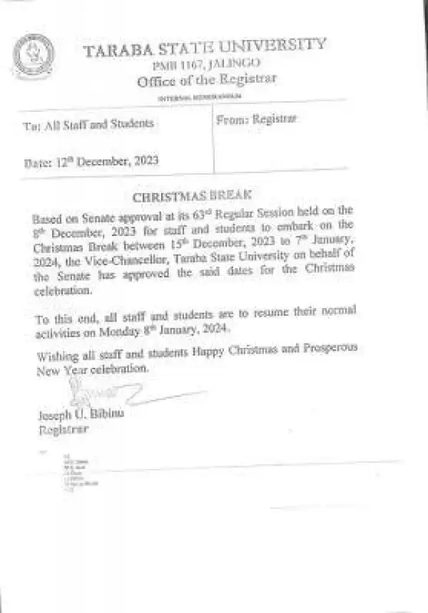 TASU notice on Christmas Break