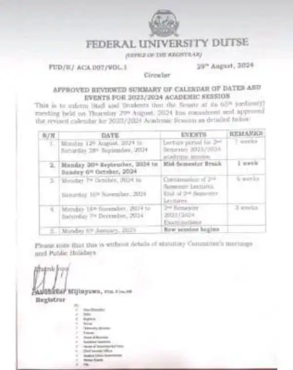 FUDUTSE releases revised academic calendar, 2023/2024