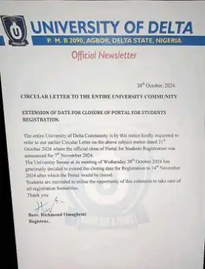 UNIDEL extends the date for the closure of portal for students