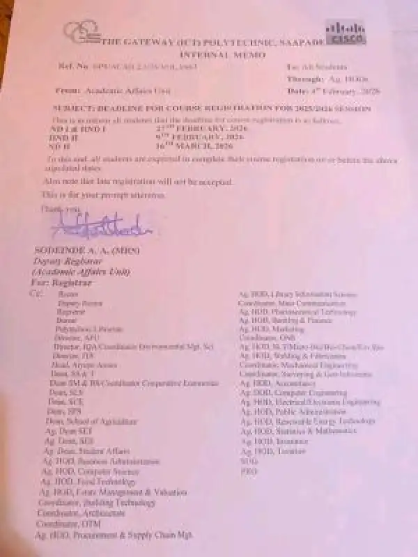 GAPOSA announces course registration deadline, 2025/2026 session