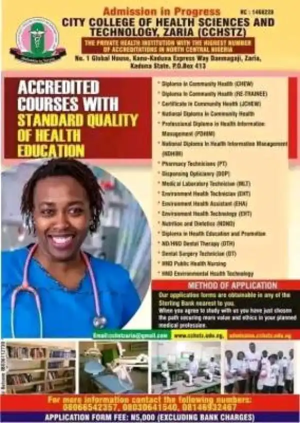 City College of Health Sciences and Technology, Zaria announces admissions