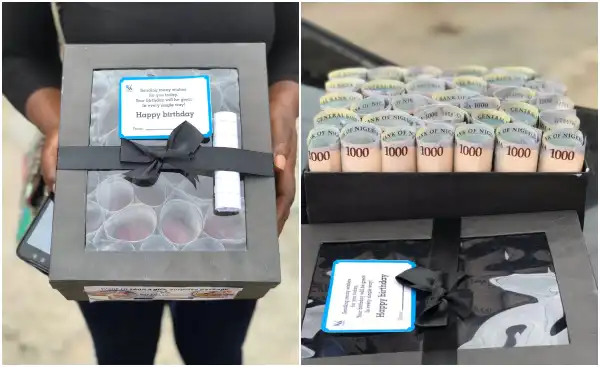Nigerian Woman Makes ‘History’ By Sending Boyfriend Box Full of Money To Mark His B’day (Photos)