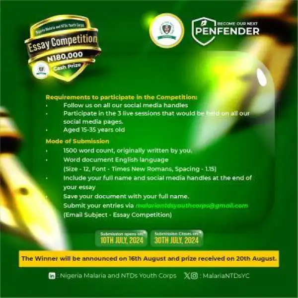 Nigeria Malaria and NTDS Youth Corps Essay Competition, 2024