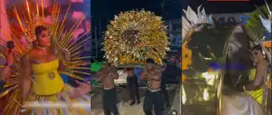 Mercy Aigbe Makes Grand Entrance At Iyalode Premiere In Golden Palanquin
