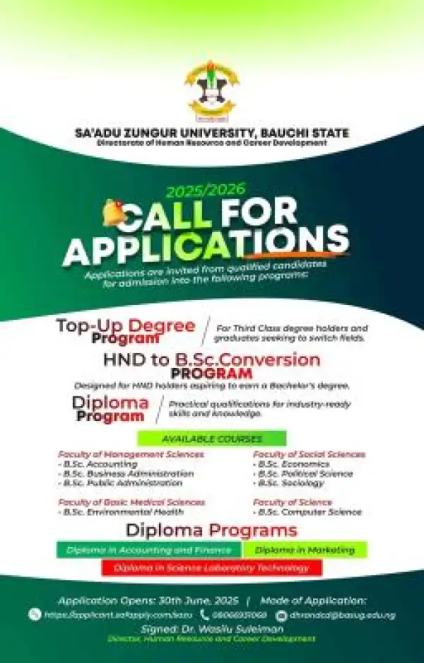 BASUG Top-Up, HND-to-B.Sc & Diploma Programmes Admission, 2025/2026