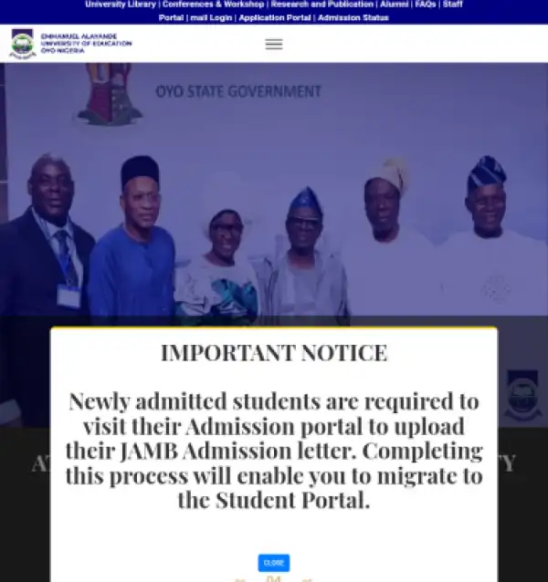 Emmanuel Alayande University of Education notice to freshers on Uploading of JAMB Admission Letter